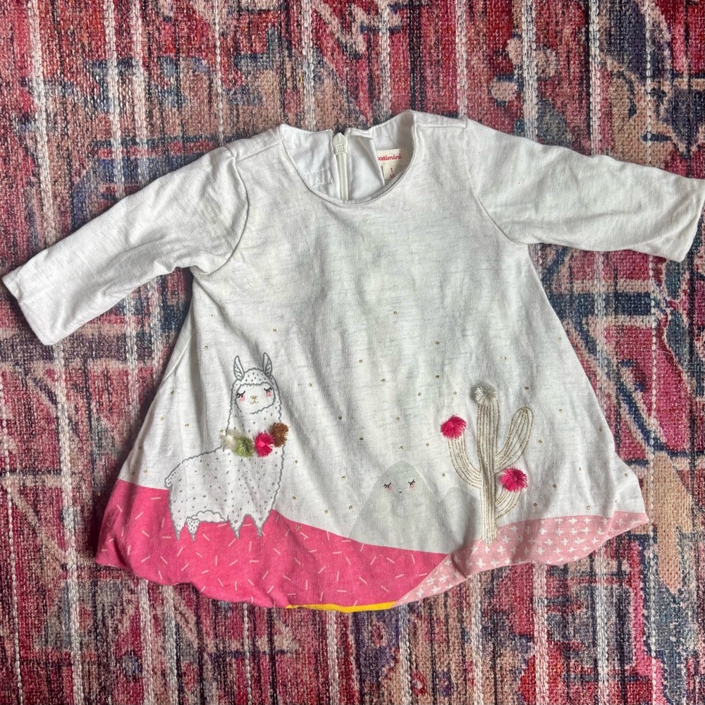 Catimini 1 month Long Sleeve Llama Dress